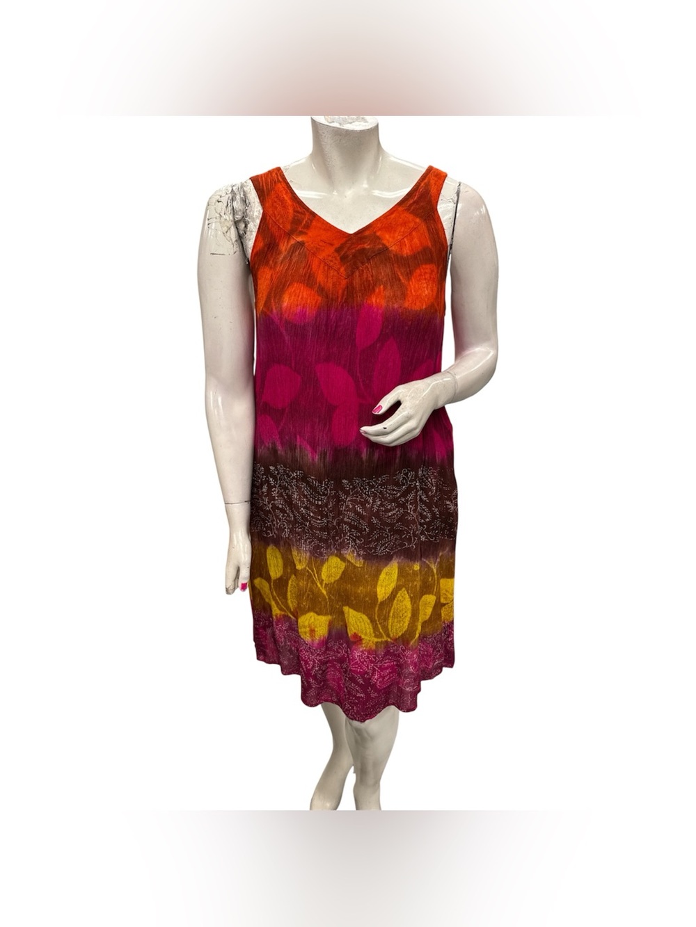 Papa Vancouver Colorblock Leaf-Print Sleeveless V-Neck Dress Size O/S